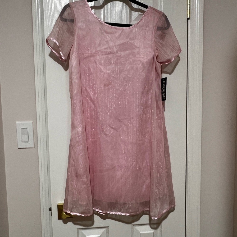 NWT S Essentials by ABS Shimmering Pink Mini Dress Open Back